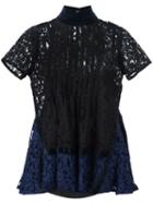 Sacai Pintuck Lace Blouse, Women's, Size: 3, Black, Rayon/nylon/cotton