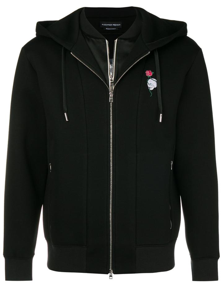 Alexander Mcqueen Floral Skull Embroidered Hoodie - Black