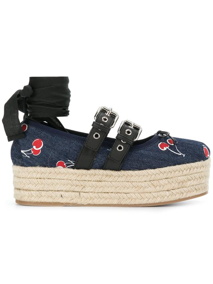 Miu Miu Cherry Denim Espadrilles - Blue