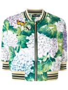 Dolce & Gabbana - Hydrangea Print Bomber Jacket - Women - Silk/sheep Skin/shearling/spandex/elastane - 44, Green, Silk/sheep Skin/shearling/spandex/elastane
