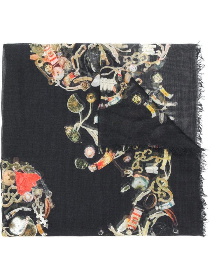 Alexander Mcqueen Multi-object Print Scarf - Black