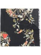 Alexander Mcqueen Multi-object Print Scarf - Black