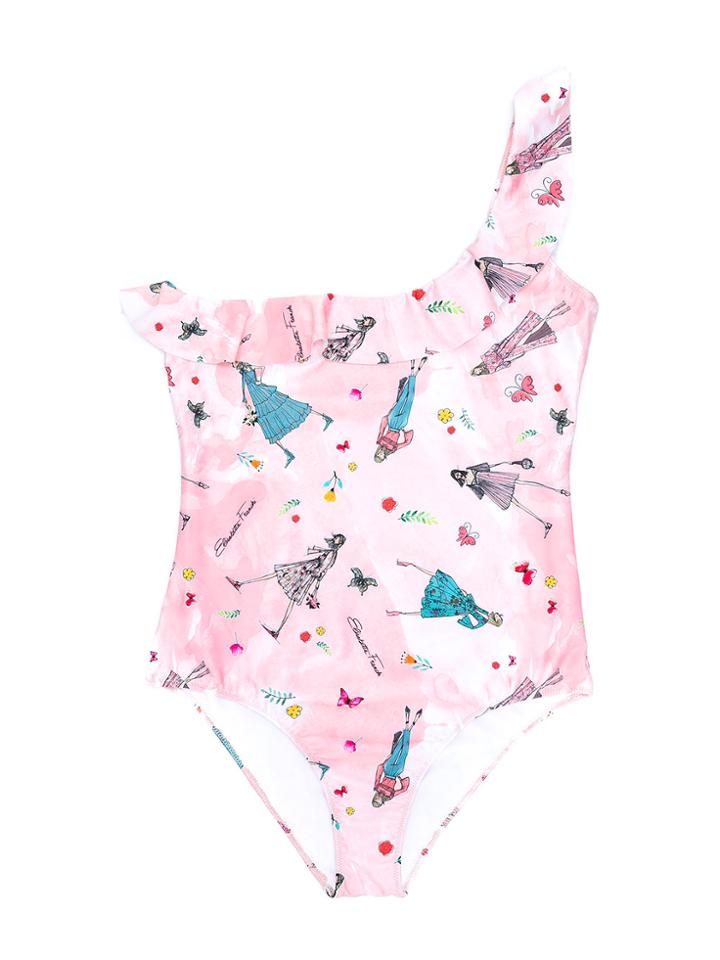 Elisabetta Franchi La Mia Bambina Ruffled One Shoulder Swimsuit - Pink