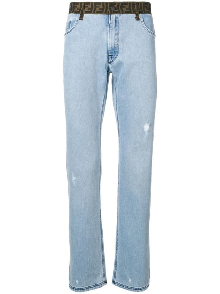Fendi Logo Banded Slim Jeans - Blue