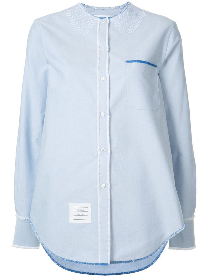 Thom Browne Embroidered Collar Shirt, Women's, Size: 44, Blue, Cotton