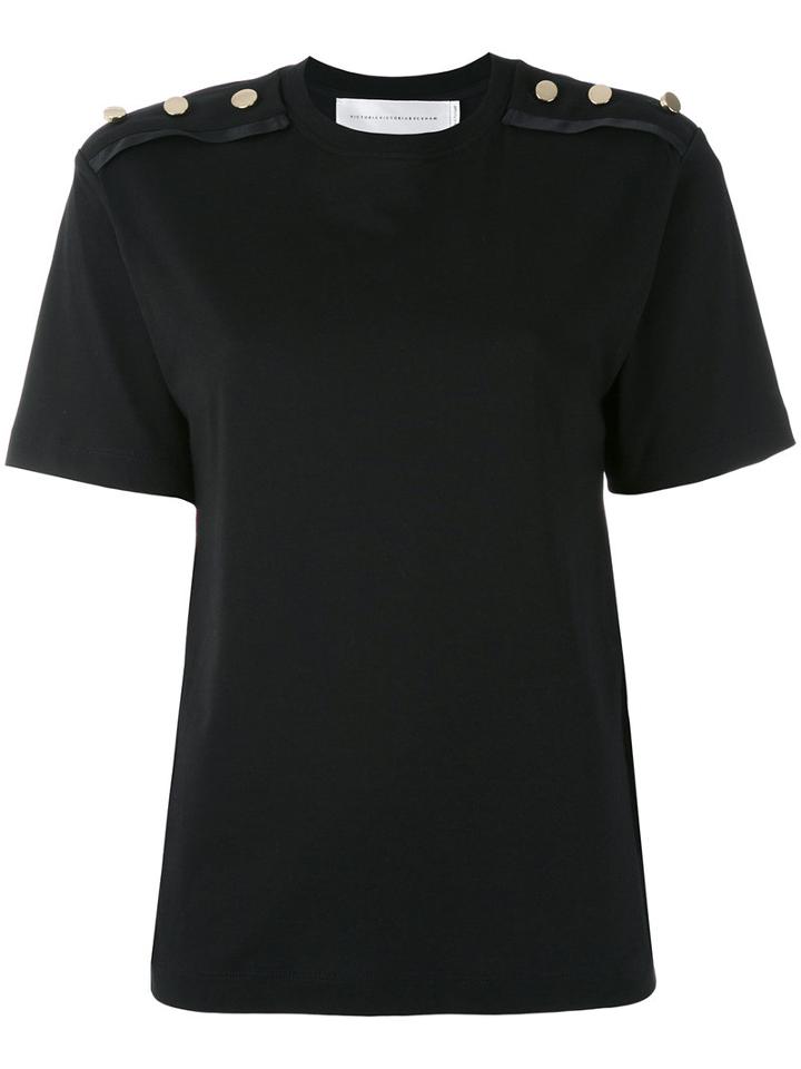 Victoria Victoria Beckham - Button Detail T-shirt - Women - Cotton - 4, Black, Cotton