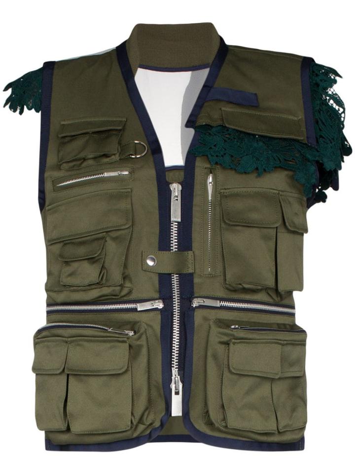 Sacai Utility Vest With Lace Trim - Green