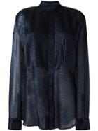 Michel Klein Sheer Ribbed Shirt, Women's, Size: 38, Blue, Silk/lurex