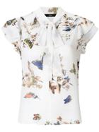 Steffen Schraut Butterfly Print Blouse With Pussy Bow - White
