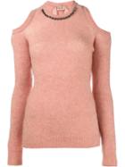 No21 Diamante Neckline Sweater, Women's, Size: 38, Pink/purple, Mohair/wool/polyamide/metal