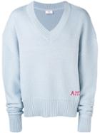 Ami Paris V Neck Oversize Sweater - Blue