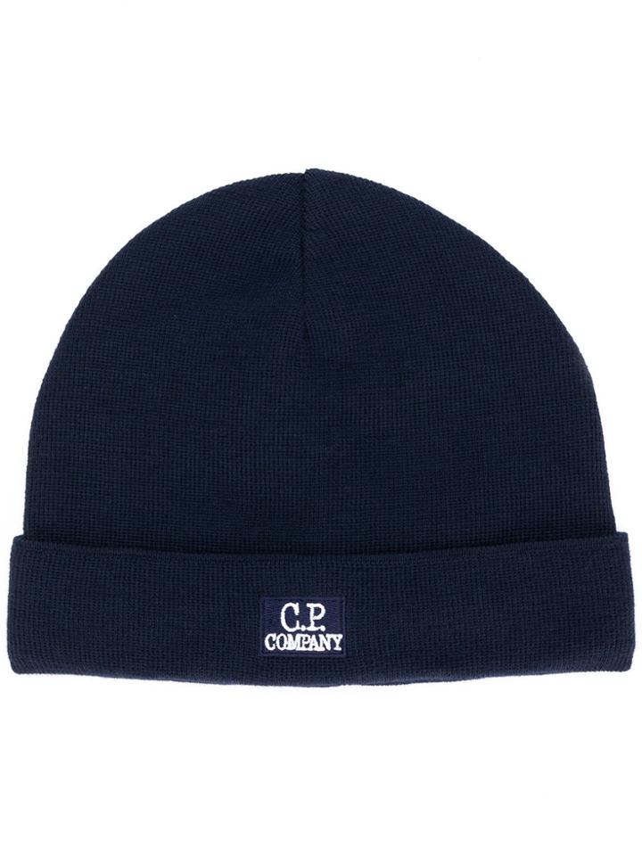Cp Company Logo Beanie - Blue