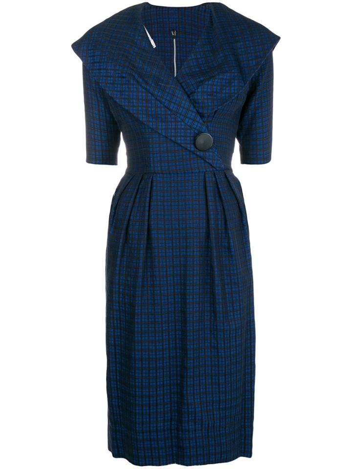 William Vintage Checked Asymmetric Dress - Blue