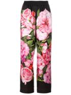 Dolce & Gabbana Rose (pink) Print Palazzo Pants, Women's, Size: 38, Silk