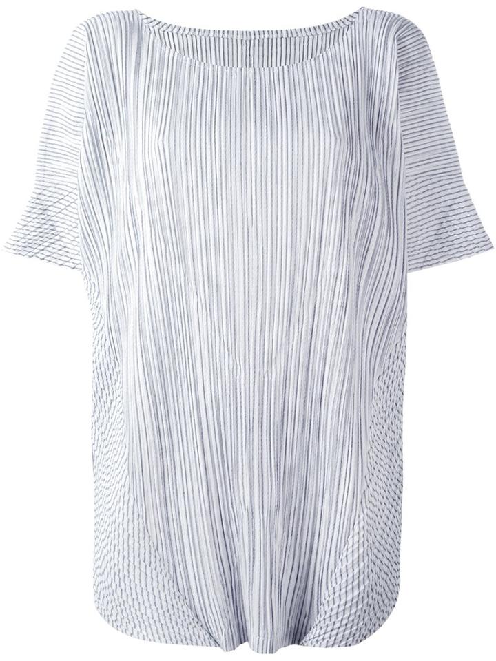 Pleats Please By Issey Miyake Pleated T-shirt, Women's, Size: 3, White, Cotton/polyester