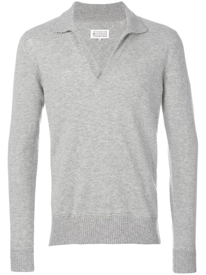 Maison Margiela Contrast Trim Polo Collar Jumper - Grey