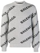 Balenciaga Logo Crew Neck Sweater - Grey