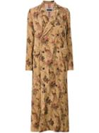 Uma Wang Peacock Print Long Coat, Women's, Size: Medium, Brown, Cotton/viscose/metal