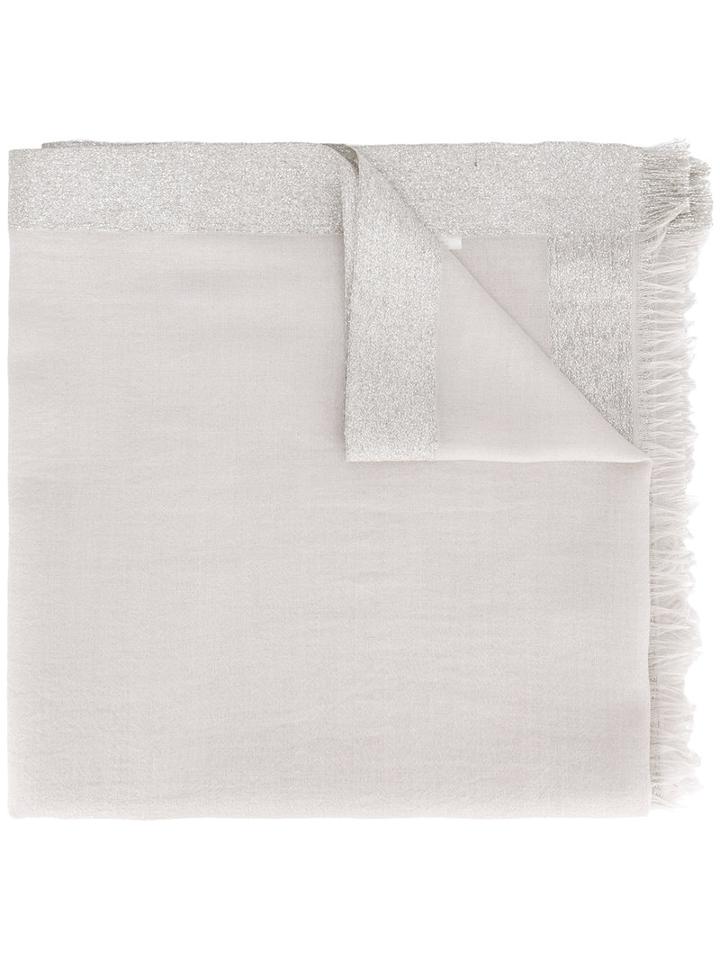 Fabiana Filippi - Glittery Stripe Frayed Scarf - Women - Silk/polyamide/cashmere/metallic Fibre - One Size, Nude/neutrals, Silk/polyamide/cashmere/metallic Fibre