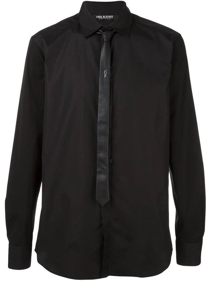 Neil Barrett Tie Detail Shirt, Men's, Size: 39, Black, Cotton/polyester/silk