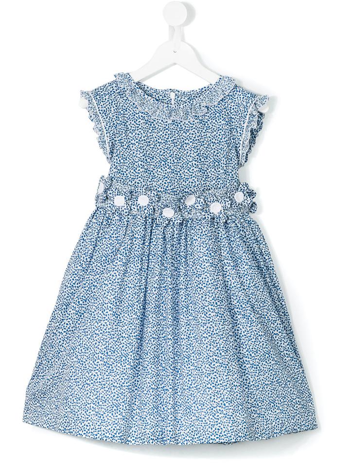 Cashmirino - Frill Flower Belted Dress - Kids - Cotton - 3 Yrs, Blue