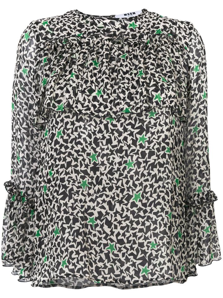 Msgm Star Print Ruffle Blouse - Black