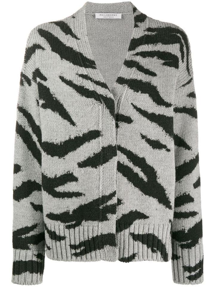 Philosophy Di Lorenzo Serafini Animal Pattern Wool Cardigan - Grey