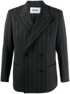 Msgm Pinstriped Double-breasted Blazer - Black