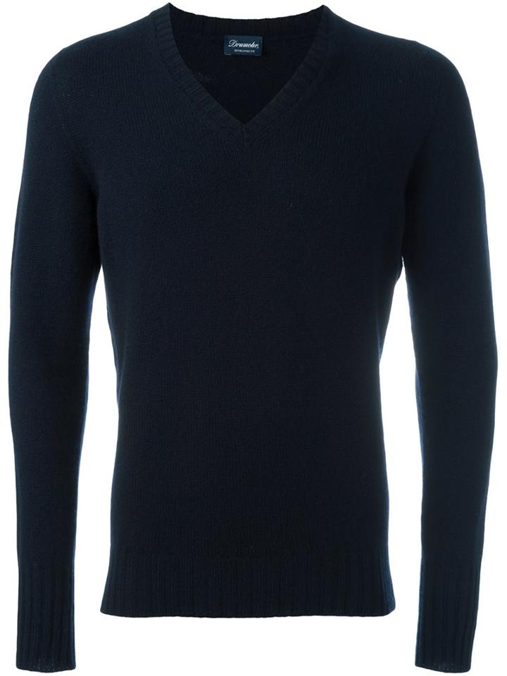 Drumohr V Neck Jumper, Men's, Size: 56, Blue, Lambs Wool