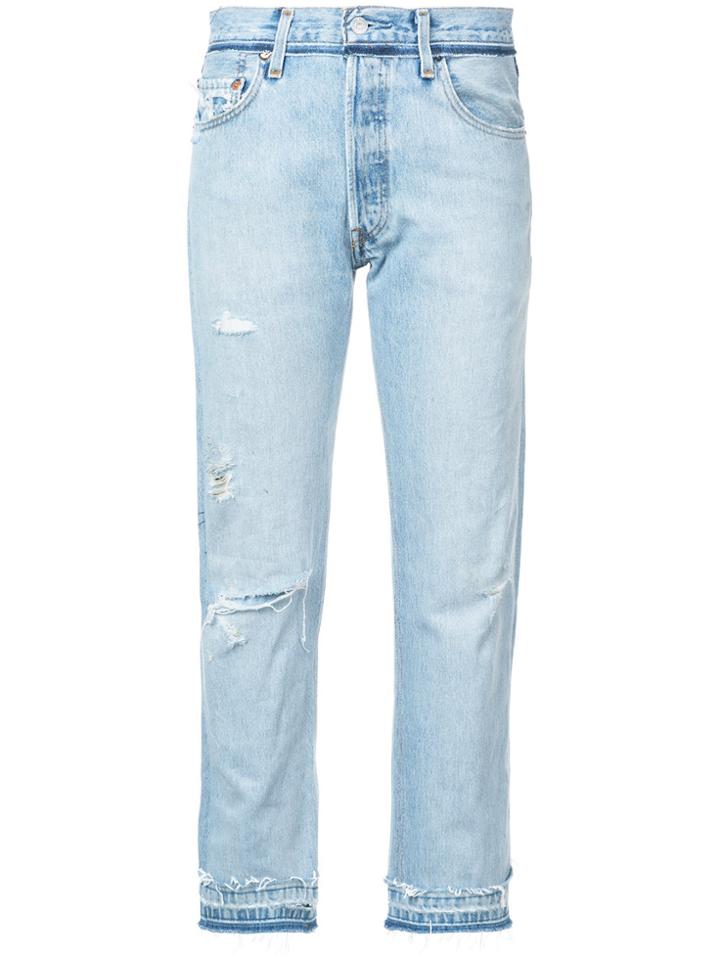 Re/done Distressed Cropped Jeans - Blue