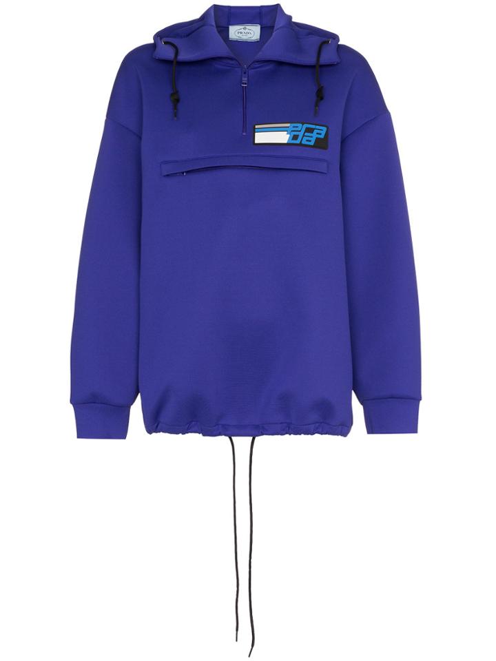 Prada Rubber Logo Patch Zipped Hoodie - Pink & Purple