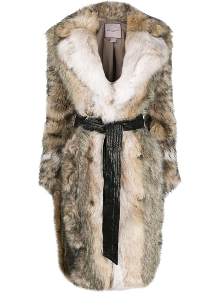 Urbancode Faux Fur Midi Coat - Neutrals