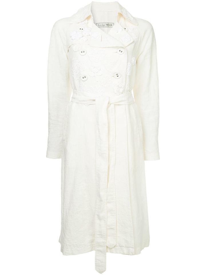 Tu Es Mon Trésor Dead Stock Lace Patch Trench Coat - White