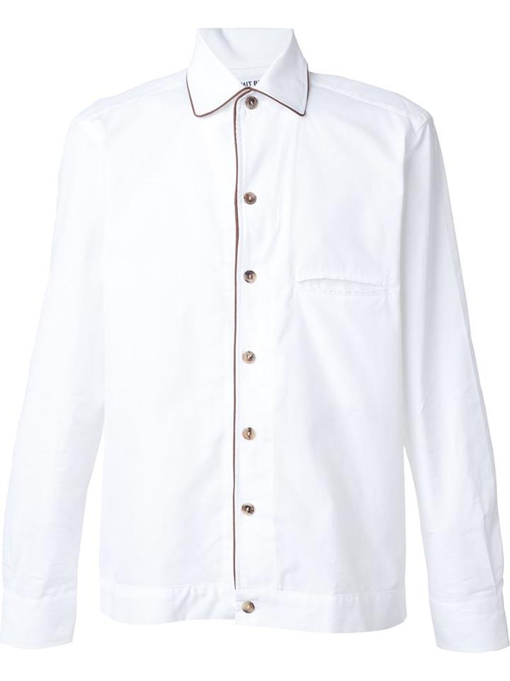 Umit Benan Contrast Piping Shirt, Men's, Size: 50, White, Cotton/spandex/elastane