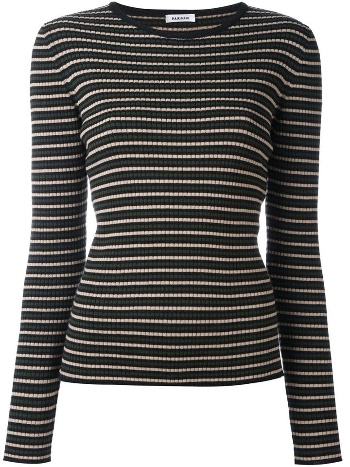 P.a.r.o.s.h. Striped Fine Knit Jumper, Women's, Size: Small, Black, Acrylic/virgin Wool
