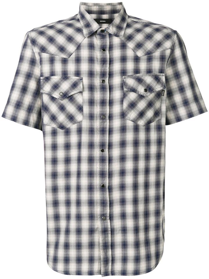 Diesel Checked Short Sleeve Shirt - Blue