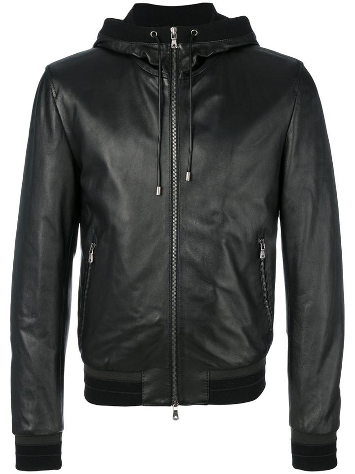 Dolce & Gabbana - Leather Hooded Jacket - Men - Cotton/lamb Skin/polyamide/virgin Wool - 52, Black, Cotton/lamb Skin/polyamide/virgin Wool