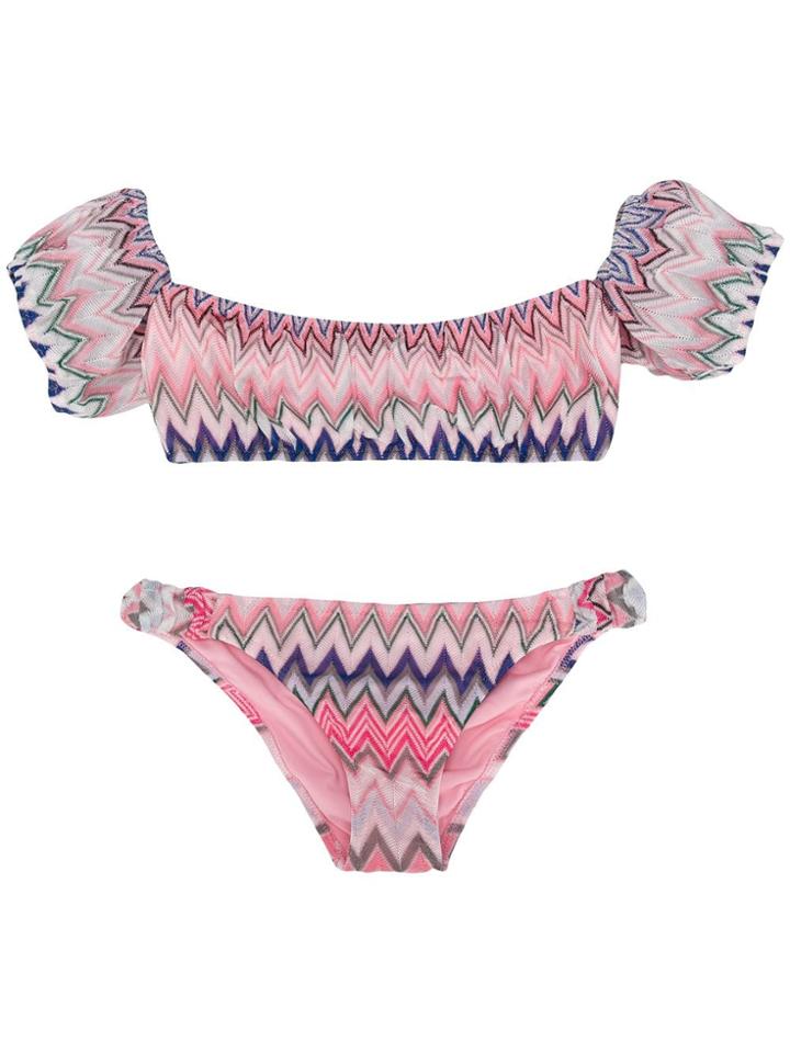 Mc2 Saint Barth Kids Zig Zag Bardot Bikini - Pink
