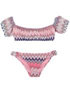 Mc2 Saint Barth Kids Zig Zag Bardot Bikini - Pink