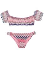 Mc2 Saint Barth Kids Zig Zag Bardot Bikini - Pink