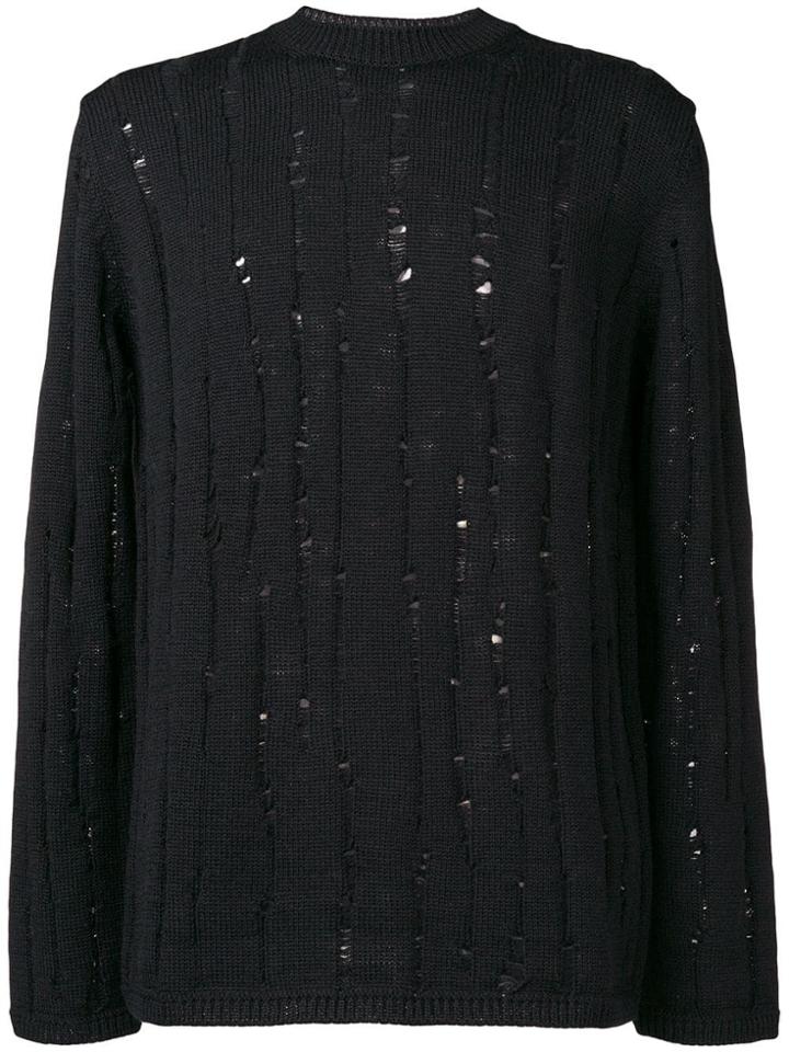 Comme Des Garçons Homme Plus Ribbed Knit Distressed Jumper - Black