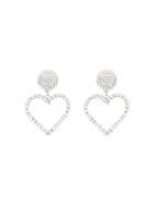 Alessandra Rich Crystal Heart Drop Earrings - Silver