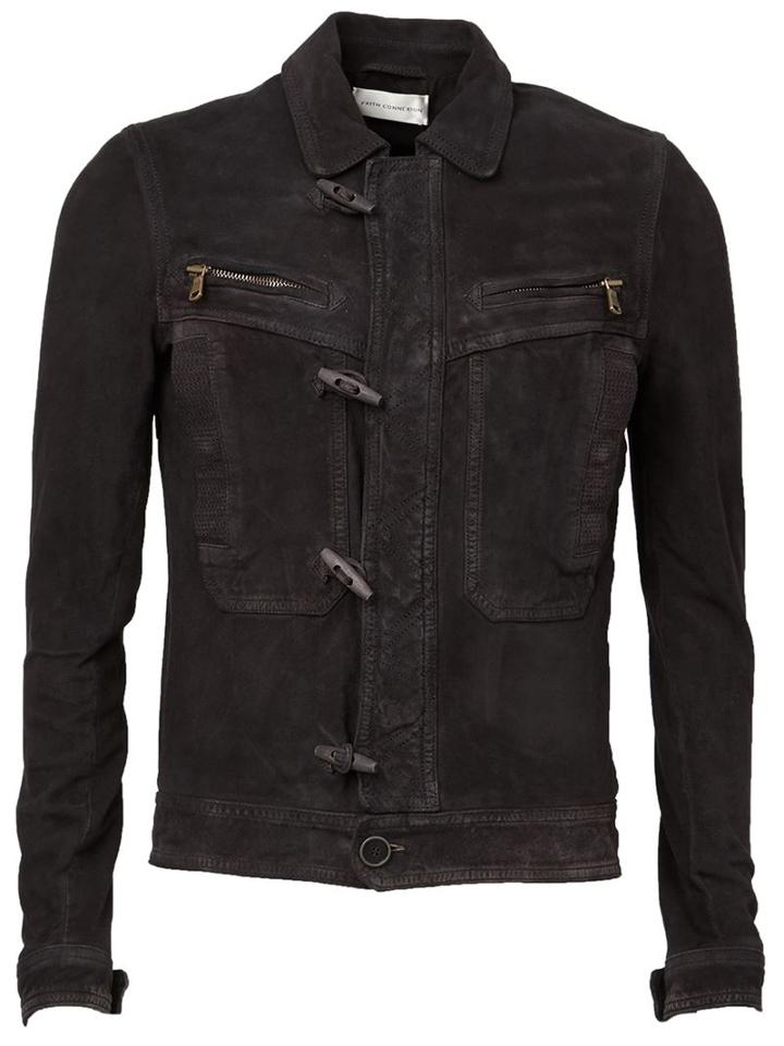 Faith Connexion Suede Toggle Jacket, Men's, Size: Large, Black, Cotton/polyester/goat Skin
