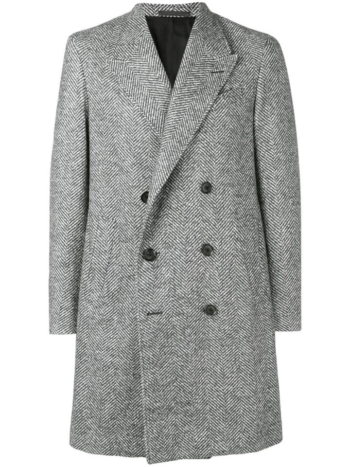 Caruso Double-breasted Fitted Coat - Grey