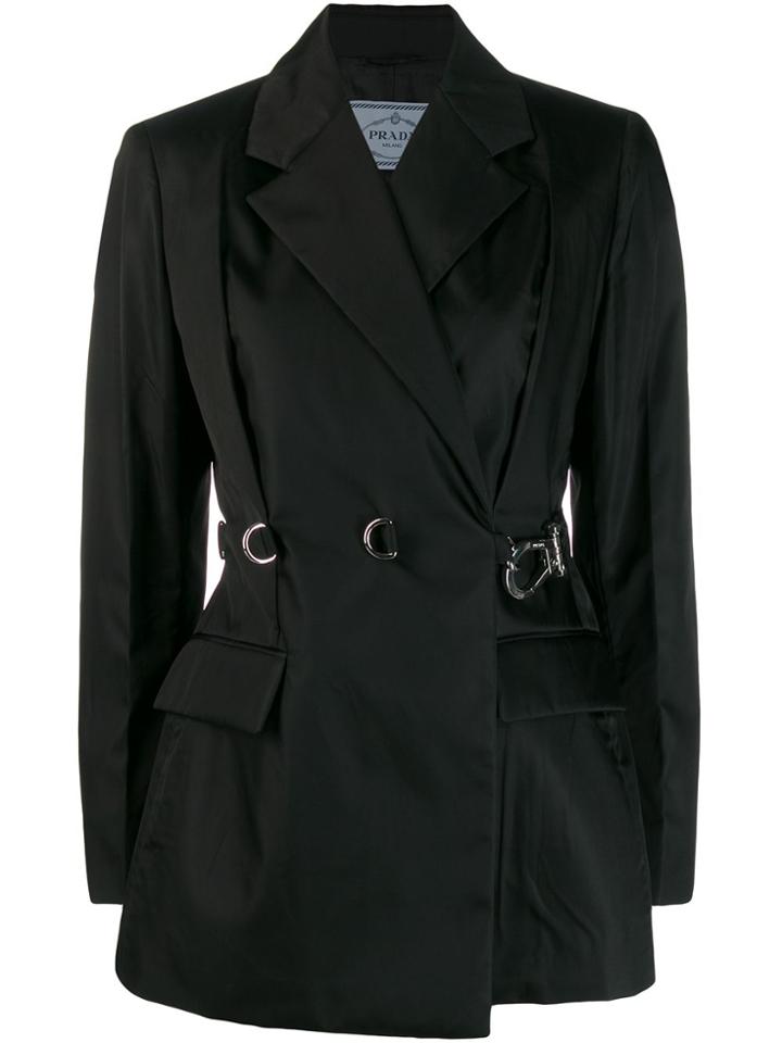 Prada Asymmetrical Buckle Fastened Blazer - Black