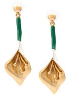 Oscar De La Renta Hanging Flower Earrings - Gold
