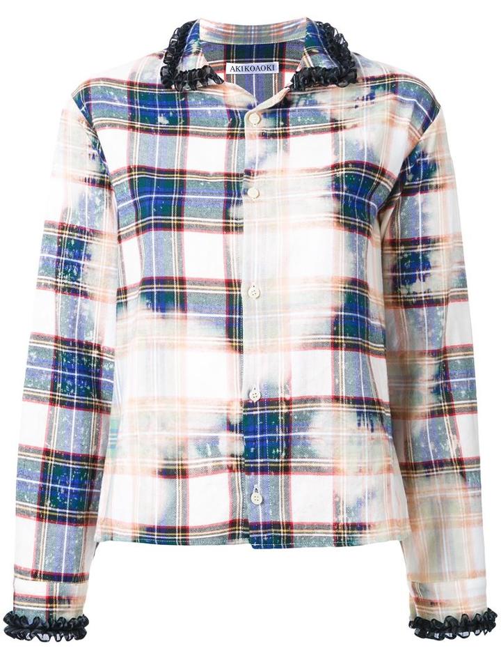 Akiko Aoki Stain Effect Plaid Shirt, Women's, Size: Medium, White, Cotton