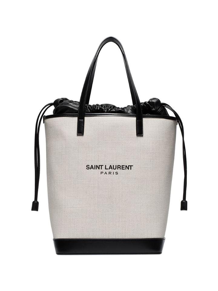Saint Laurent White And Black Teddy Canvas Bag - Neutrals