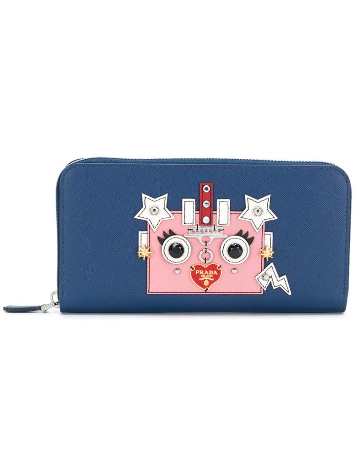 Prada Robot Appliqué Wallet - Blue
