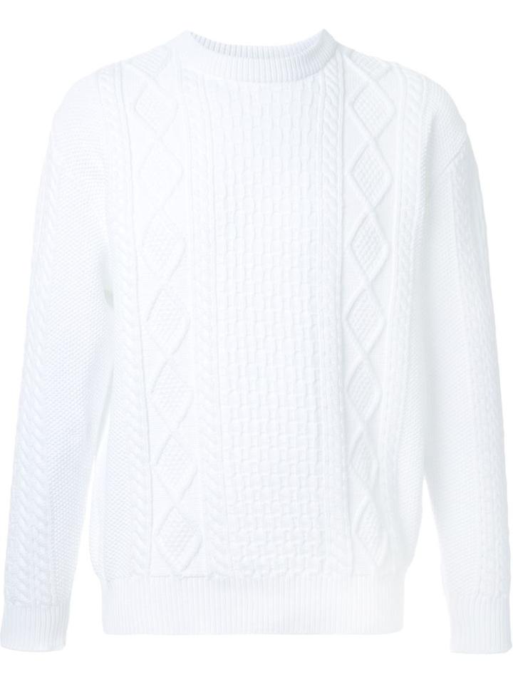 Mr. Gentleman Cable Knit Jumper, Men's, Size: Large, White, Polyester